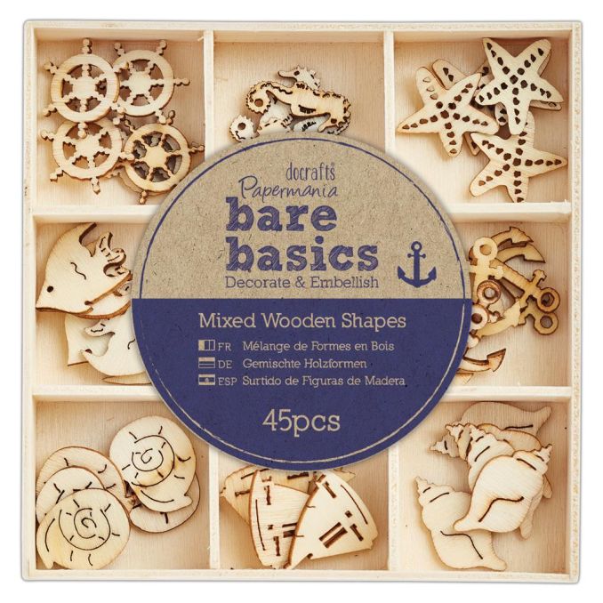 Forme decorative din lemn - Nautical, 9 modele diferite, 45 buc/set, natur, Bare Basics Papermania Forme decorative din lemn - Nautical, 9 modele diferite, 45 buc/set, natur, Bare Basics Papermania
