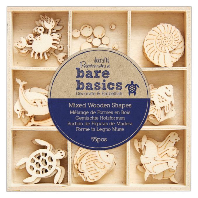 Forme decorative din lemn - Under The Sea, 9 modele diferite, 45 buc/set, natur, Bare Basics Papermania Forme decorative din lemn - Under The Sea, 9 modele diferite, 45 buc/set, natur, Bare Basics Papermania