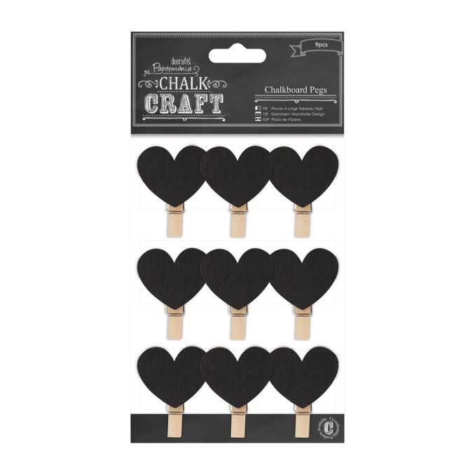 Carlige decorative din lemn, inimi cu tabla de scris, 9 buc/set, Chalk Craft Papermania Carlige decorative din lemn, inimi cu tabla de scris, 9 buc/set, Chalk Craft Papermania