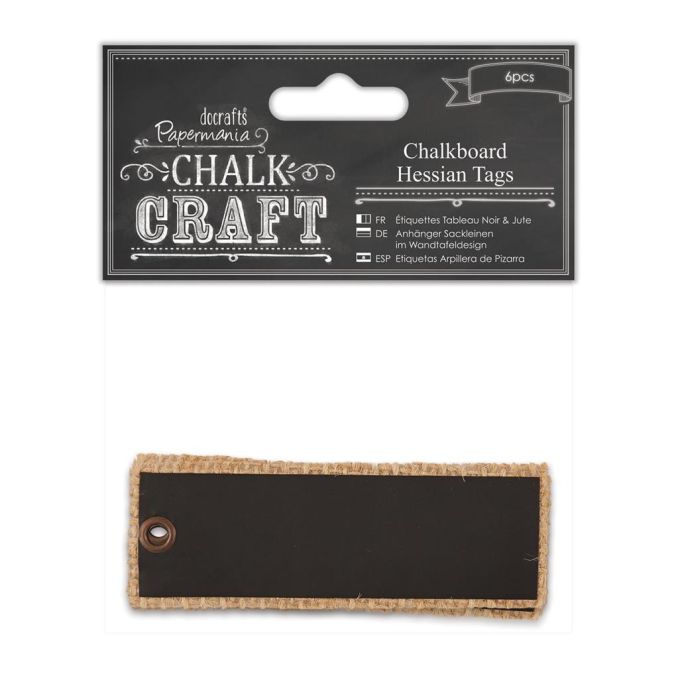 Etichete din panza iuta si tabla de scris, 6.5x3cm, 6 buc/set, Chalk Craft Papermania Etichete din panza iuta si tabla de scris, 6.5x3cm, 6 buc/set, Chalk Craft Papermania