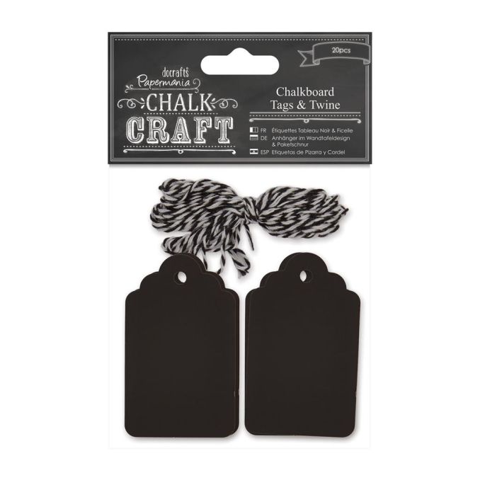 Etichete tabla de scris, 7.5x4.5cm, cu snur alb/negru, 20 buc/set, Chalk Craft Papermania Etichete tabla de scris, 7.5x4.5cm, cu snur alb/negru, 20 buc/set, Chalk Craft Papermania