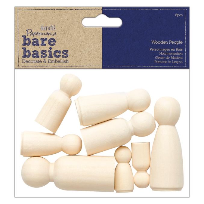 Figurine din lemn, 8 buc/set, natur, Bare Basics Papermania Figurine din lemn, 8 buc/set, natur, Bare Basics Papermania