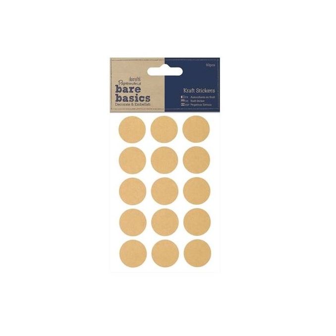 Stickere/abtibilduri kraft, etichete rotunde, 60 buc/sticker, Bare Basics Papermania Stickere/abtibilduri kraft, etichete rotunde, 60 buc/sticker, Bare Basics Papermania