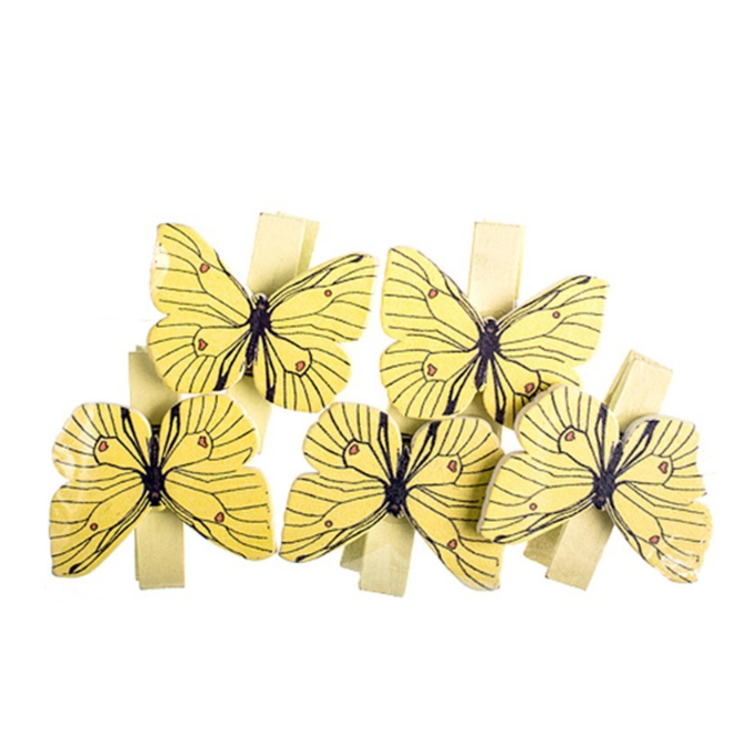 Carlige decorative din lemn, fluturi, 3.5cm, 5 buc/set, galben, Dp Craft