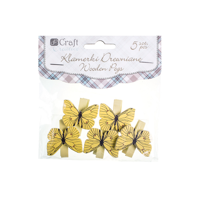 Carlige decorative din lemn, fluturi, 3.5cm, 5 buc/set, galben, Dp Craft Carlige decorative din lemn, fluturi, 3.5cm, 5 buc/set, galben, Dp Craft