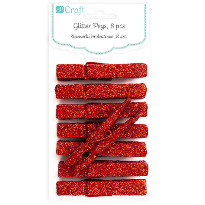 Carlige decorative din lemn, cu sclipici, 4.8cm, 8 buc/set, rosu, Dp Craft Carlige decorative din lemn, cu sclipici, 4.8cm, 8 buc/set, rosu, Dp Craft