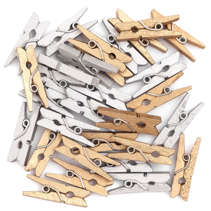 Mini carlige decorative din lemn, 2.5cm, 30 buc/set, auriu/argintiu, Dp Craft Mini carlige decorative din lemn, 2.5cm, 30 buc/set, auriu/argintiu, Dp Craft