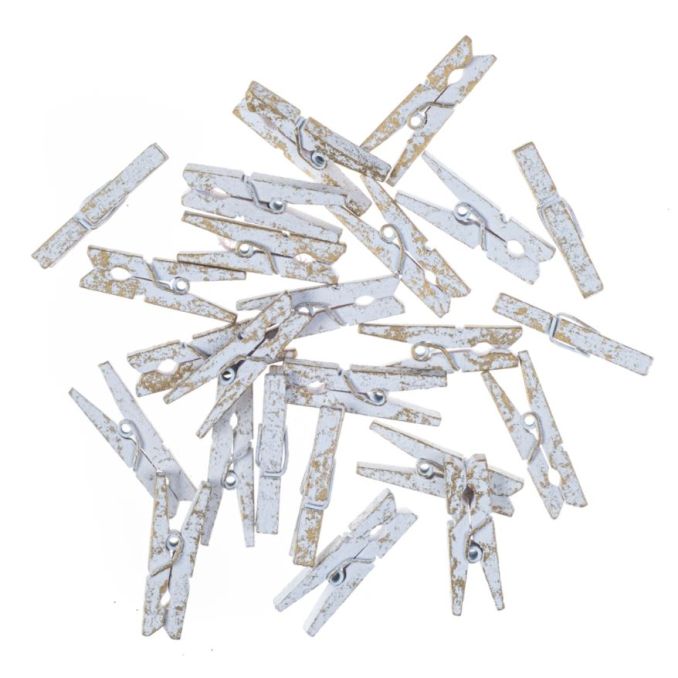 Mini carlige decorative din lemn, 3cm, 24 buc/set, alb cu auriu, Dp Craft Mini carlige decorative din lemn, 3cm, 24 buc/set, alb cu auriu, Dp Craft