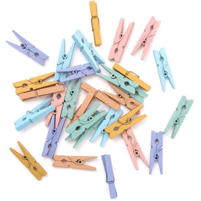 Mini carlige decorative din lemn, 3cm, 30 buc/set, diferite culori pastelate, Dp Craft Mini carlige decorative din lemn, 3cm, 30 buc/set, diferite culori pastelate, Dp Craft