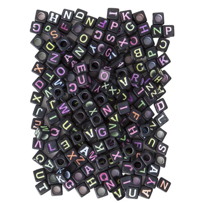 Margele litere alfabet din plastic, 6mm, 124 buc/set, negru/neon, Dp Craft Margele litere alfabet din plastic, 6mm, 124 buc/set, negru/neon, Dp Craft