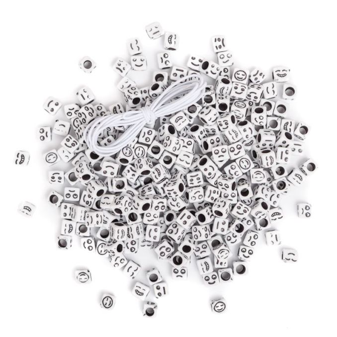 Margele emoticones din plastic, 6mm, 285 buc/set, alb, Dp Craft Margele emoticones din plastic, 6mm, 285 buc/set, alb, Dp Craft