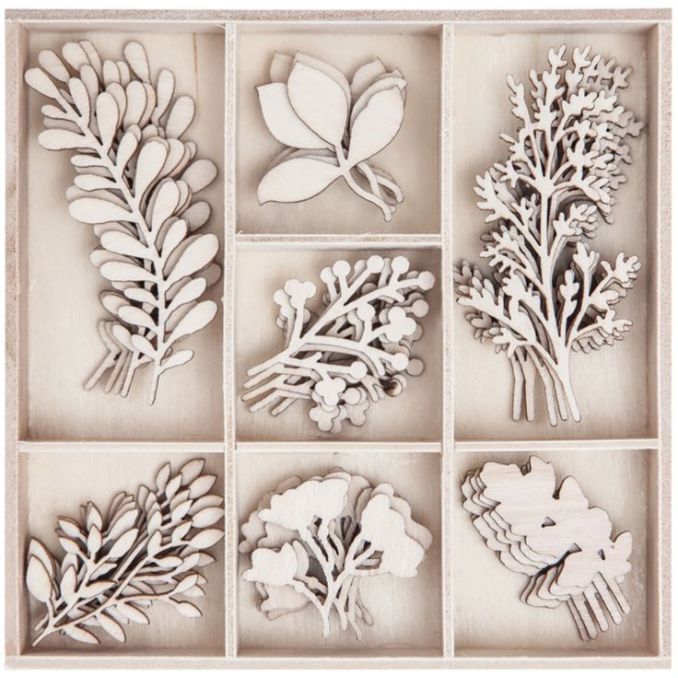 Forme decorative din lemn - frunze/crengute, 7 modele diferite, 35 buc/set, natur, Dp Craft Forme decorative din lemn - frunze/crengute, 7 modele diferite, 35 buc/set, natur, Dp Craft