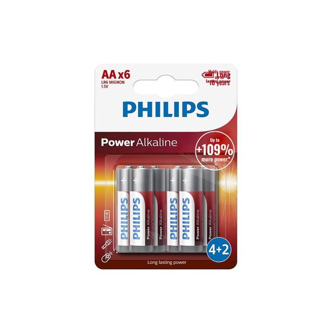 Baterii, acumulatori si incarcatoare - Baterii alcaline AA (LR6), 1.5V, 6 buc/set, Philips Baterii, acumulatori si incarcatoare - Baterii alcaline AA (LR6), 1.5V, 6 buc/set, Philips