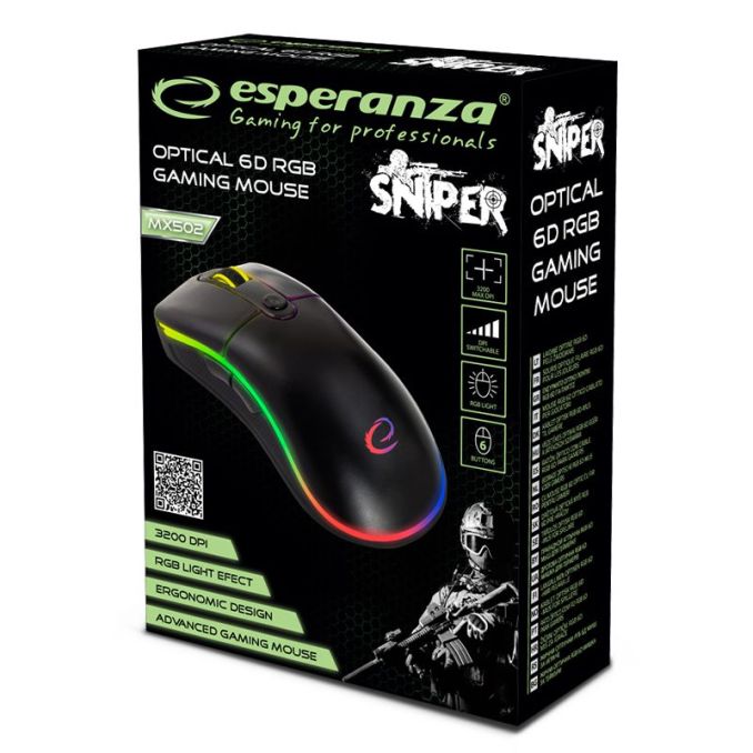 Periferice PC - Mouse optic gaming USB 2.0, 6 butoane, negru/rgb, Sniper Esperanza Periferice PC - Mouse optic gaming USB 2.0, 6 butoane, negru/rgb, Sniper Esperanza