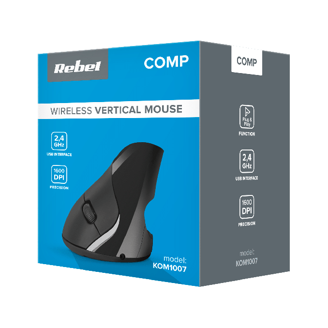 Periferice PC - Mouse vertical wireless, 5 butoane, negru, Rebel WM500 Periferice PC - Mouse vertical wireless, 5 butoane, negru, Rebel WM500