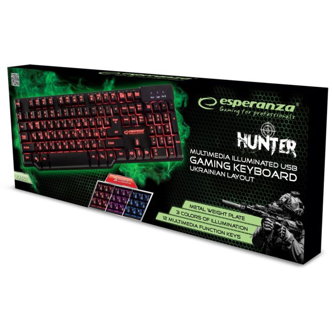 Periferice PC - Tastatura gaming iluminata USB, 12 taste multimedia, negru/rgb, Hunter Esperanza
