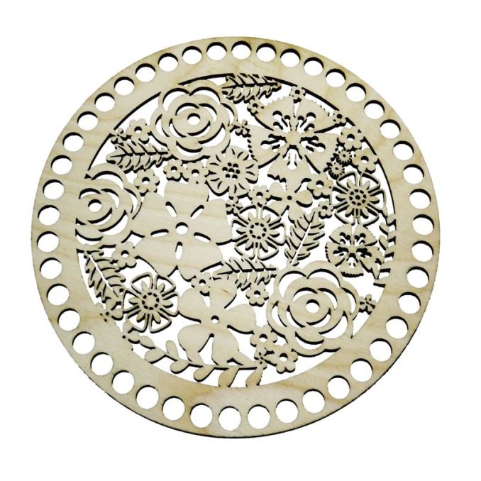 Baza din lemn pentru cosuri, forma rotunda cu flori, Ø 20cm, Dp Craft Baza din lemn pentru cosuri, forma rotunda cu flori, Ø 20cm, Dp Craft