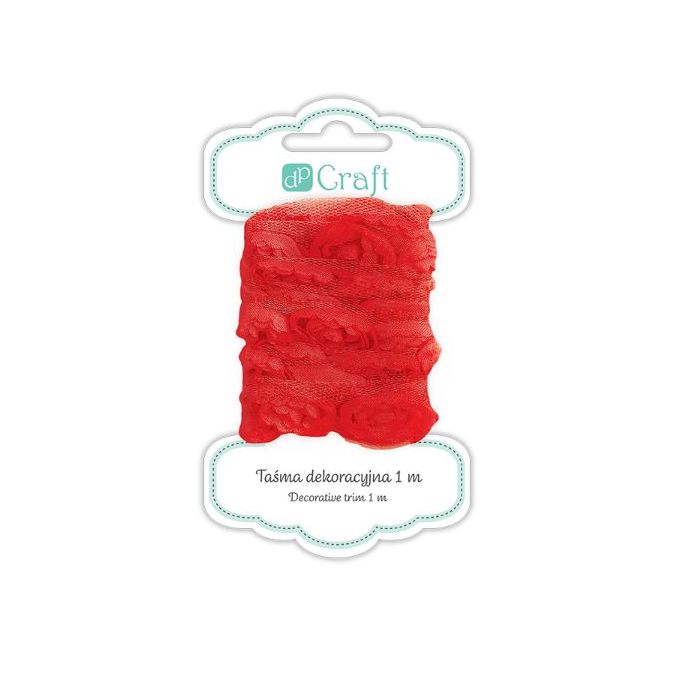 Panglica decorativa din tul cu trandafiri, 2.5cm x 1m, rosu, Dp Craft Panglica decorativa din tul cu trandafiri, 2.5cm x 1m, rosu, Dp Craft