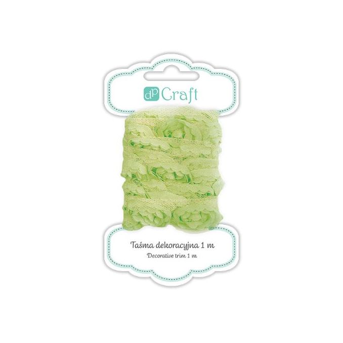 Panglica decorativa din tul cu trandafiri, 2.5cm x 1m, verde lime, Dp Craft Panglica decorativa din tul cu trandafiri, 2.5cm x 1m, verde lime, Dp Craft