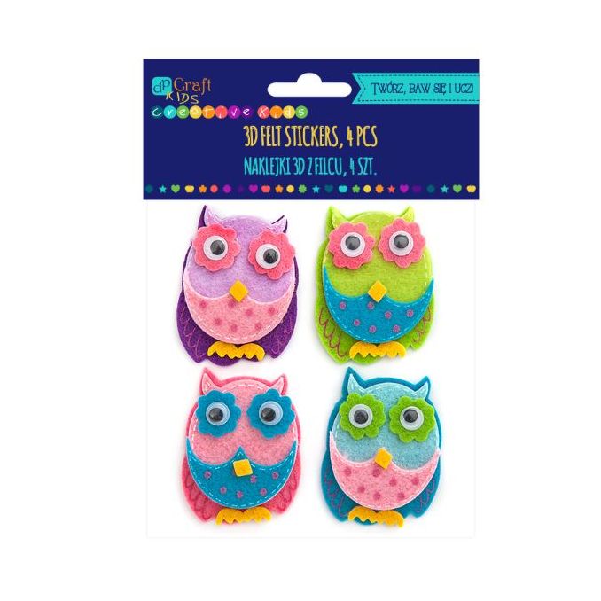 Forme decorative din fetru - bufnite 3D, autoadezive, 4 buc/set, Dp Craft