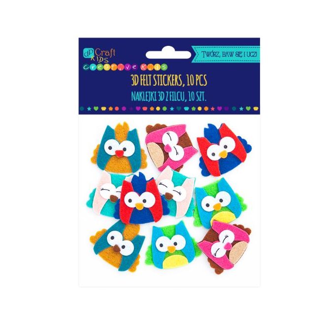 Forme decorative din fetru - bufnite 3D, autoadezive, 10 buc/set, Dp Craft