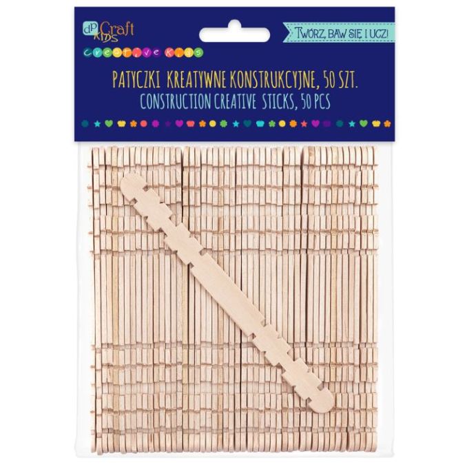 Bete creative pentru constructii din lemn, 11.5x1cm, 50 buc/set, natur, Dp Craft