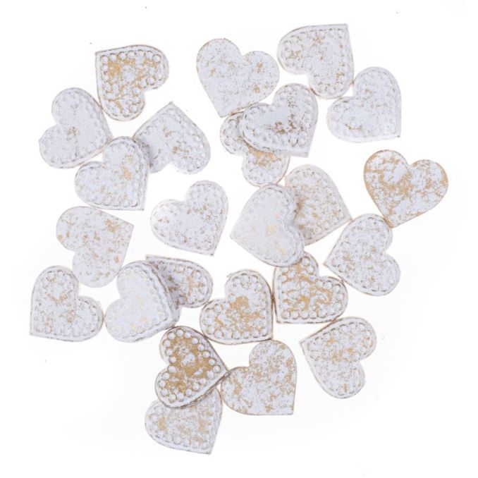 Forme decorative din lemn - inimi adezive, 1.9x2.1cm, 24 buc/set, alb cu auriu, Dp Craft Forme decorative din lemn - inimi adezive, 1.9x2.1cm, 24 buc/set, alb cu auriu, Dp Craft