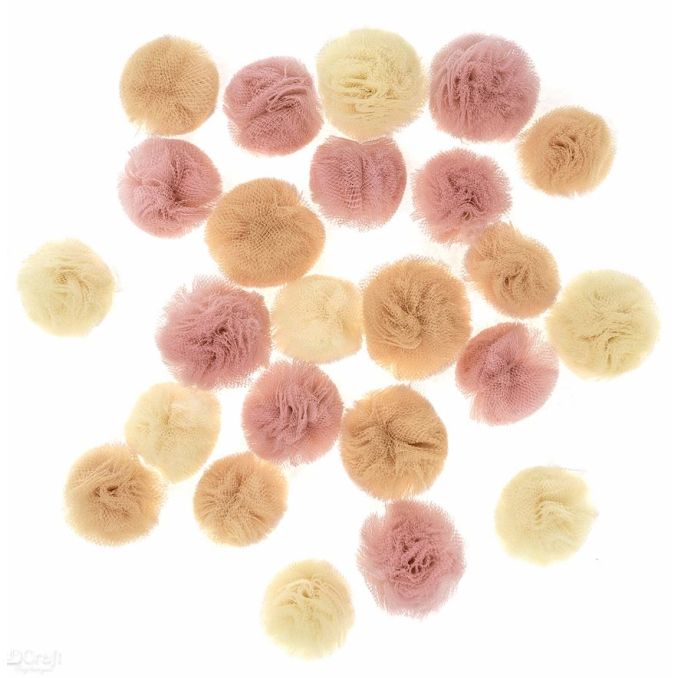 Pom Pom din tulle, 2.5x3cm, 24 buc/set, nude, Dp Craft Pom Pom din tulle, 2.5x3cm, 24 buc/set, nude, Dp Craft
