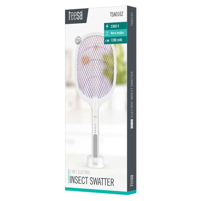 Iluminat si electrice - Paleta electrica/lampa UV anti insecte (muste, tantari, molii), statie de andocare, 3000V, 2W, Teesa Swatter 2in1