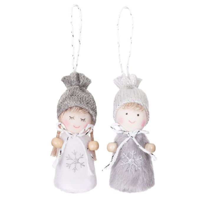 Ingerasi decor Craciun, cu agatatoare, 8cm, 2 buc/set, alb/argintiu, Dp Craft Ingerasi decor Craciun, cu agatatoare, 8cm, 2 buc/set, alb/argintiu, Dp Craft