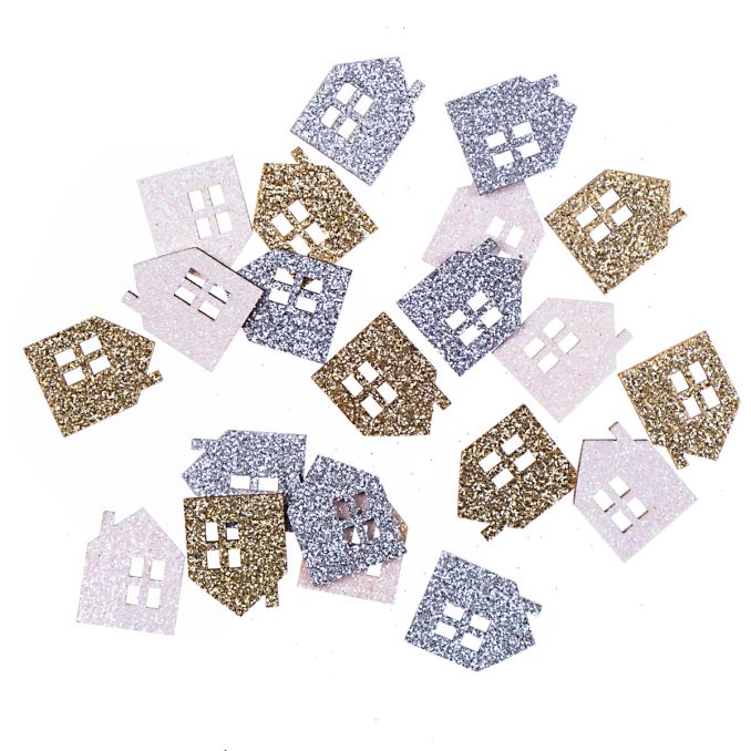 Forme decorative din lemn - case cu sclipici, 1.7x2.2cm, 21 buc/set, auriu/argintiu/alb, Dp Craft Forme decorative din lemn - case cu sclipici, 1.7x2.2cm, 21 buc/set, auriu/argintiu/alb, Dp Craft