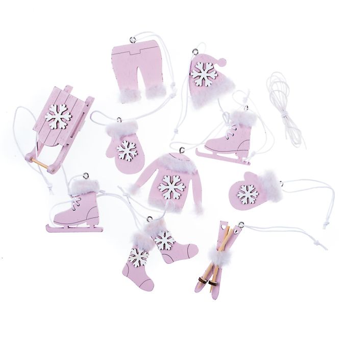Forme decorative din lemn - motive de iarna/Craciun, diferite dimensiuni, 12 buc/set, roz pastel, Dp Craft Forme decorative din lemn - motive de iarna/Craciun, diferite dimensiuni, 12 buc/set, roz pastel, Dp Craft