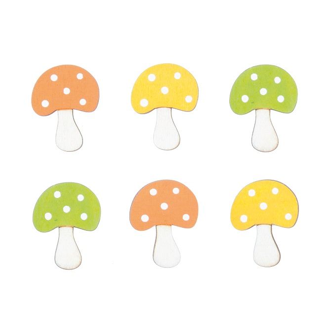 Forme decorative din lemn - ciuperci adezive, 4cm, 6 buc/set, diferite culori, Andel Prerov Forme decorative din lemn - ciuperci adezive, 4cm, 6 buc/set, diferite culori, Andel Prerov