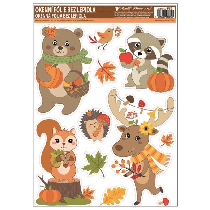 Stickere/abtibilduri geam, animalute imbracate de toamna, 42x30cm, 5 buc/set, Andel Prerov Stickere/abtibilduri geam, animalute imbracate de toamna, 42x30cm, 5 buc/set, Andel Prerov