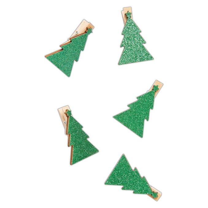 Carlige decorative din lemn, braduti Craciun, 4.5cm, 6 buc/set, verde, Create Christmas