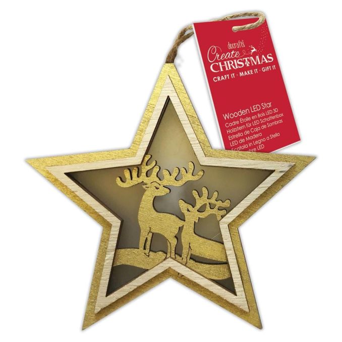 Stea decorativa din lemn cu LED, 13cm, model cerb, natur, Create Christmas Stea decorativa din lemn cu LED, 13cm, model cerb, natur, Create Christmas