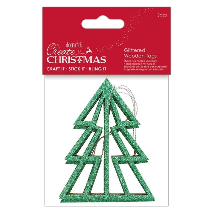 Figurine decorative din lemn - brad cu sclipici, cu agatatoare, 10cm, 3 buc/set, verde, Create Christmas Figurine decorative din lemn - brad cu sclipici, cu agatatoare, 10cm, 3 buc/set, verde, Create Christmas