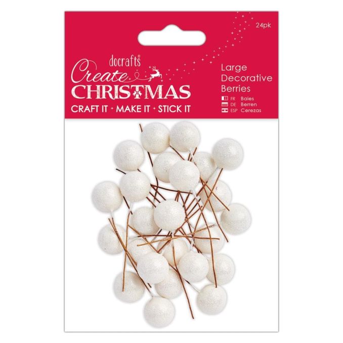 Ilicele/bobite decorative pe sarma, 2cm, 24 buc/set, alb cu aspect inghetat, Create Christmas Ilicele/bobite decorative pe sarma, 2cm, 24 buc/set, alb cu aspect inghetat, Create Christmas