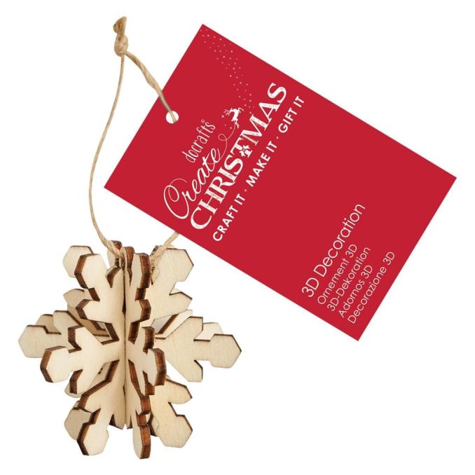 Figurine decorative din lemn - fulg de zapada 3D, cu agatatoare, 6cm, natur, Create Christmas Figurine decorative din lemn - fulg de zapada 3D, cu agatatoare, 6cm, natur, Create Christmas
