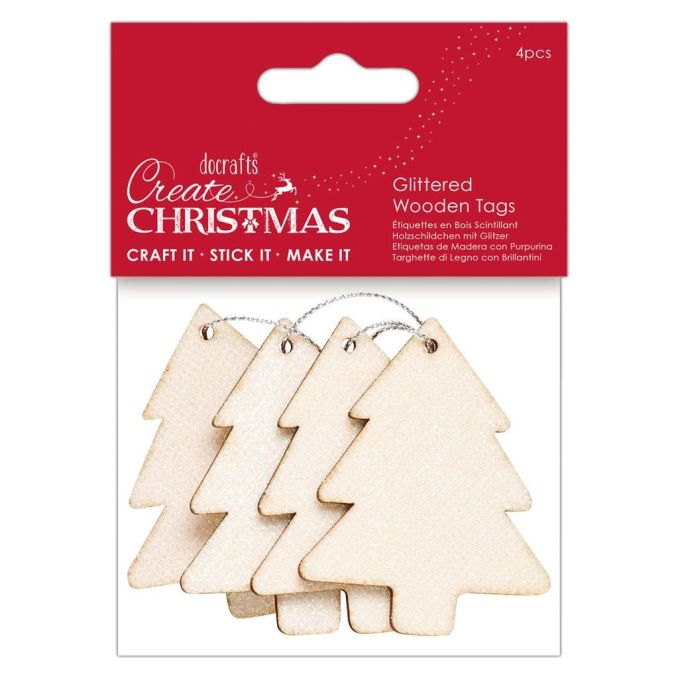 Figurine decorative din lemn - braduti cu sclipici, cu agatoare, 6cm, 4 buc/set, natur, Create Christmas Figurine decorative din lemn - braduti cu sclipici, cu agatoare, 6cm, 4 buc/set, natur, Create Christmas