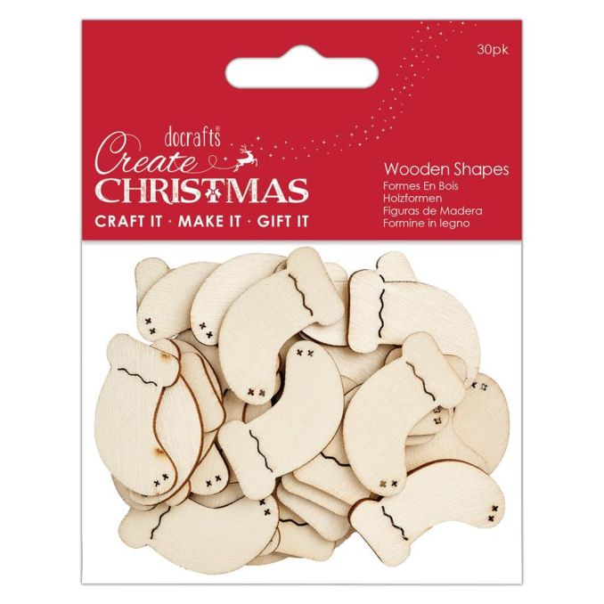 Figurine decorative din lemn - ciorapi cadouri de Craciun, 3cm, 30 buc/set, natur, Create Christmas Figurine decorative din lemn - ciorapi cadouri de Craciun, 3cm, 30 buc/set, natur, Create Christmas