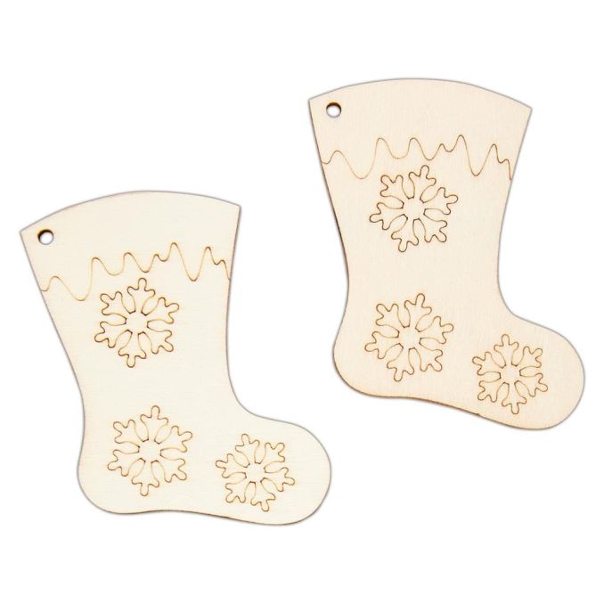Figurine decorative din lemn - ciorapi cadouri de Craciun, 6.5cm, 4 buc/set, natur, Create Christmas