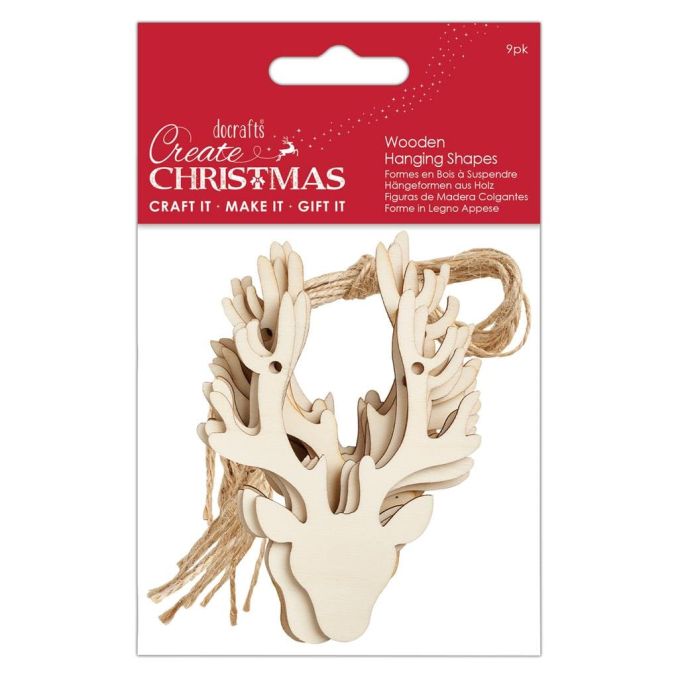 Figurine decorative din lemn - cerbi, cu agatatoare, 9cm, 9 buc/set, natur, Create Christmas Figurine decorative din lemn - cerbi, cu agatatoare, 9cm, 9 buc/set, natur, Create Christmas