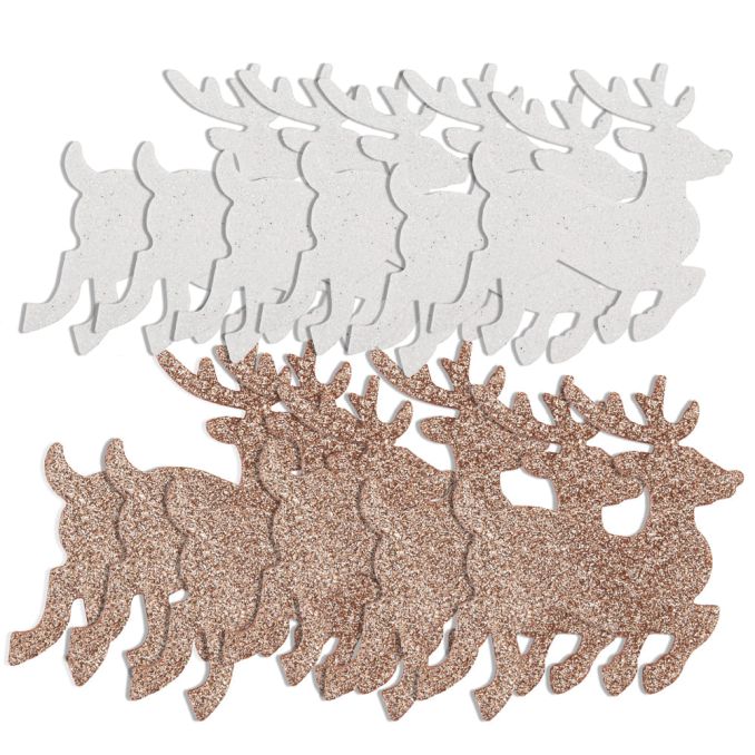 Figurine adezive din spuma/hartie gumata - reni cu sclipici, 8.5x8cm, 12 buc/set, Dp Craft Figurine adezive din spuma/hartie gumata - reni cu sclipici, 8.5x8cm, 12 buc/set, Dp Craft