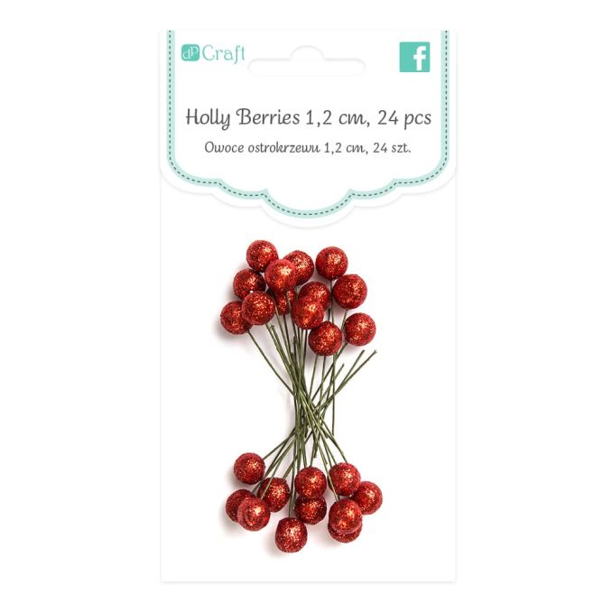 Ilicele/bobite decorative pe sarma, 12cm, 24 buc/set, rosu cu sclipici, Dp Craft Ilicele/bobite decorative pe sarma, 12cm, 24 buc/set, rosu cu sclipici, Dp Craft