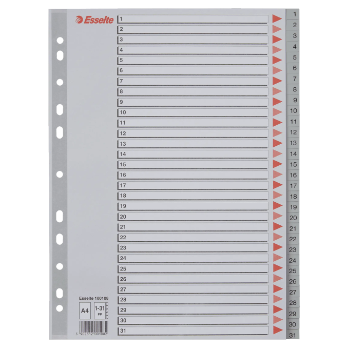 Separatoare din plastic A4, index 1-31, gri, Esselte