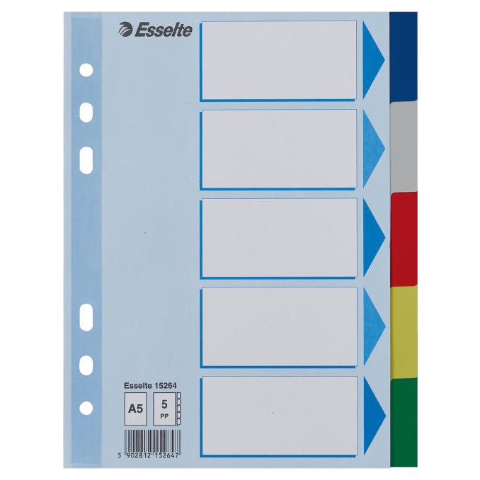Separatoare din plastic A5, 5 buc/set, diferite culori, Esselte