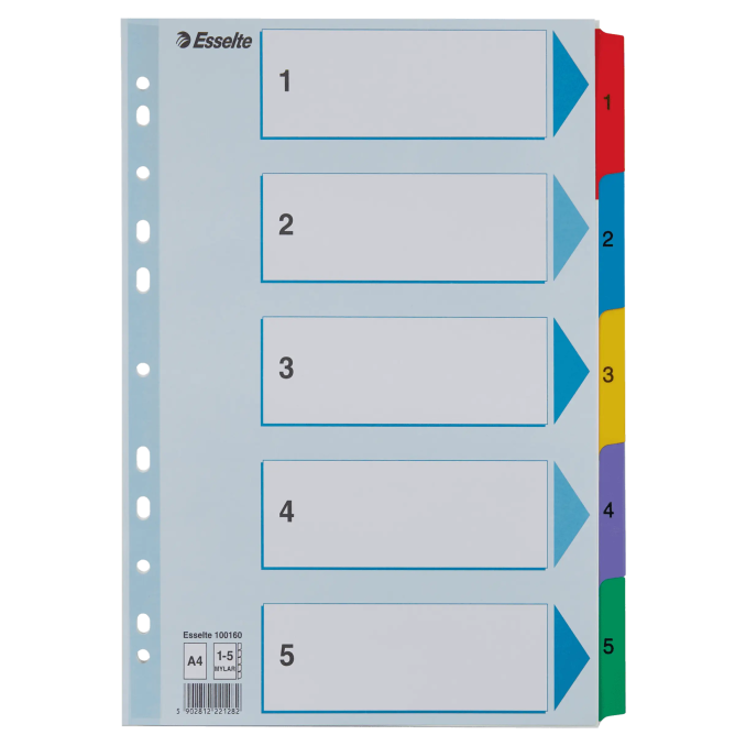 Separatoare din carton A4, index laminat 1-5, Esselte Mylar