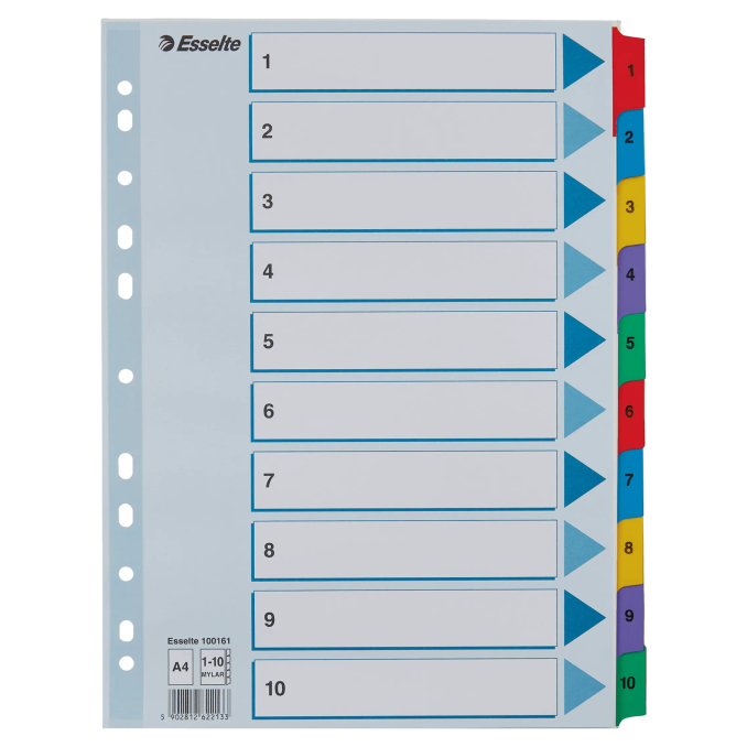 Separatoare din carton A4, index laminat 1-10, Esselte Mylar