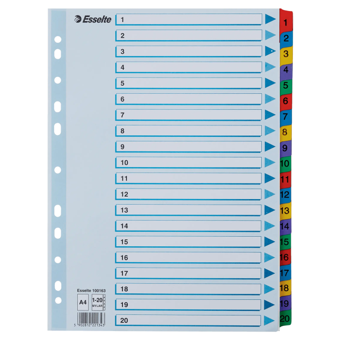 Separatoare din carton A4, index laminat 1-12, Esselte Mylar